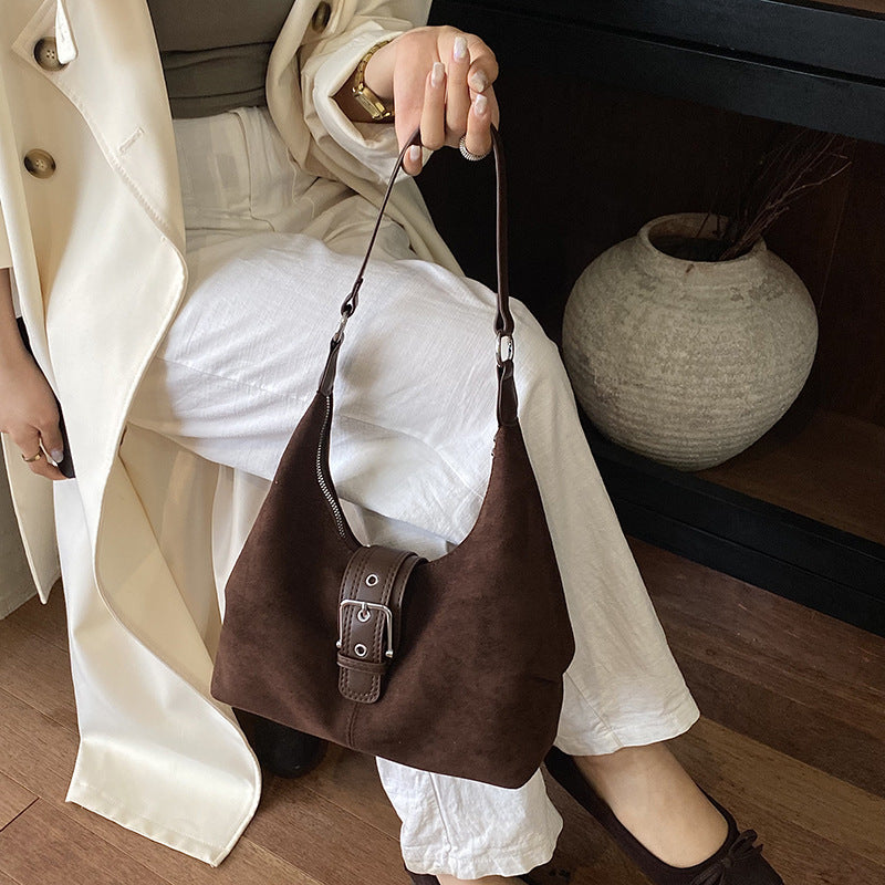 Vintage Suede Hobo Shoulder Bag for Women