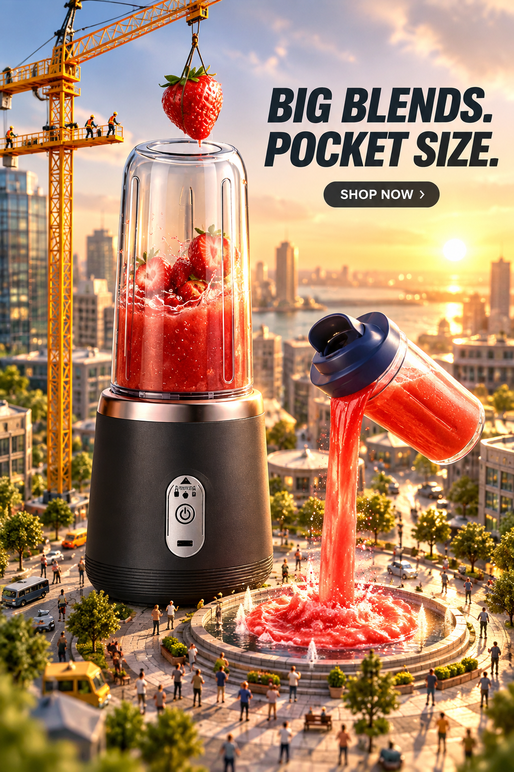 Giant blender in a miniature city
