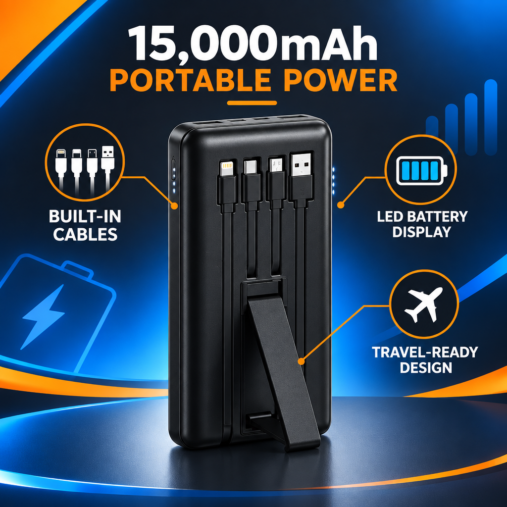 15,000mAh power bank feature advertisement