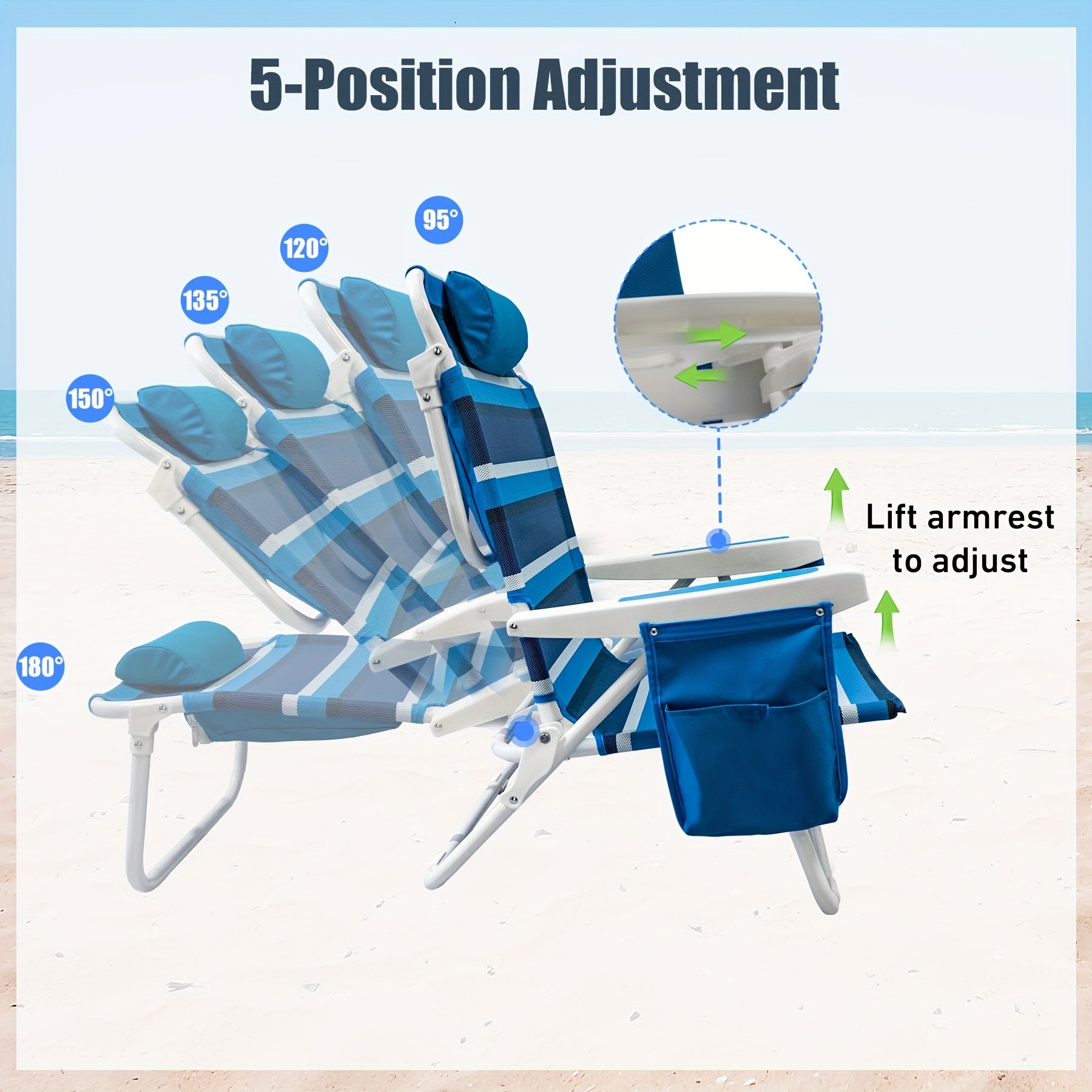 Foldable Beach Lounge Chairs with Backrest (2pcs)-4