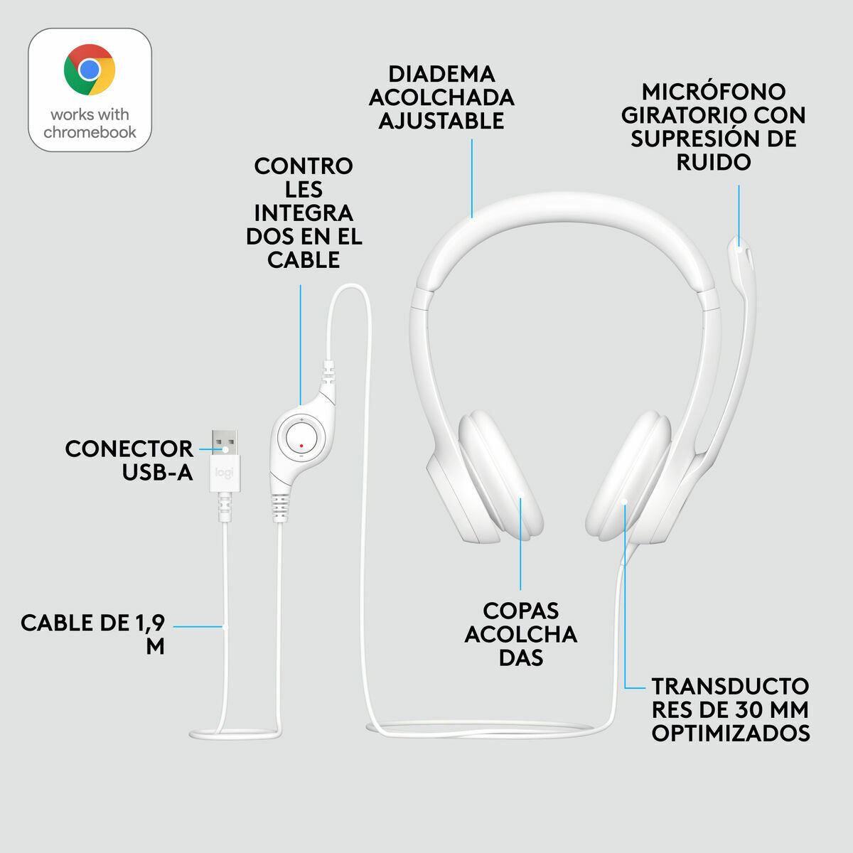 Headphones Logitech H390 White-4