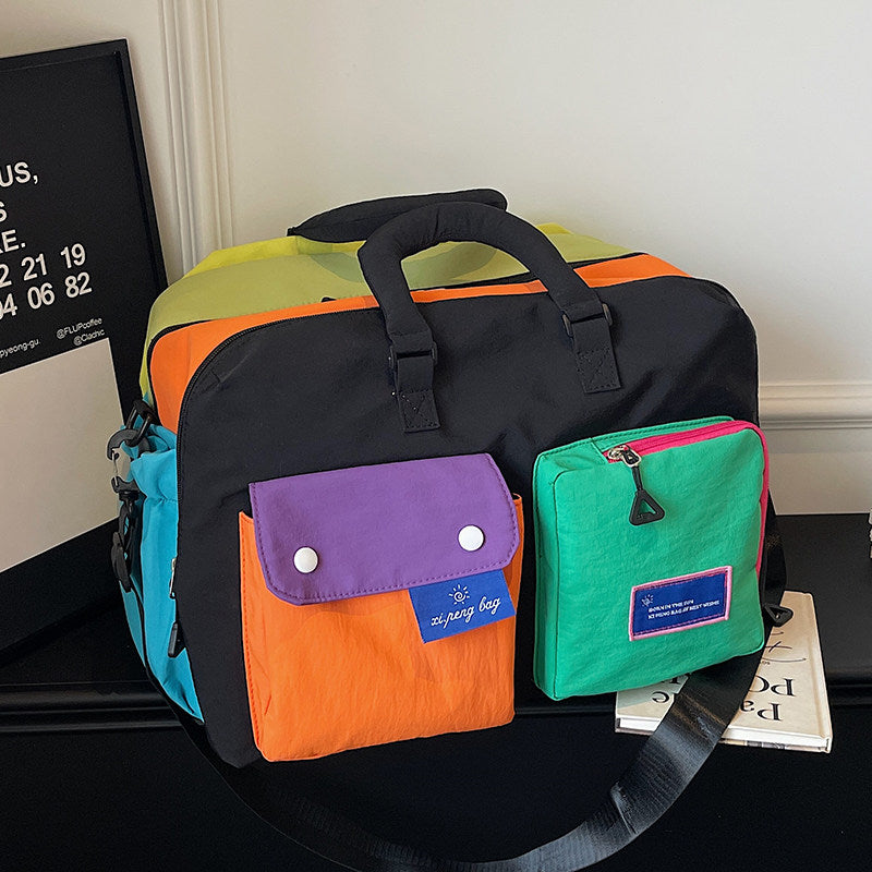 Contrast Color Travel Bag, Large Capacity Waterproof Boarding Sports and Fitness Bag