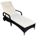 NNEVL Sun Lounger with Cushion & Wheels Poly Rattan Black-0