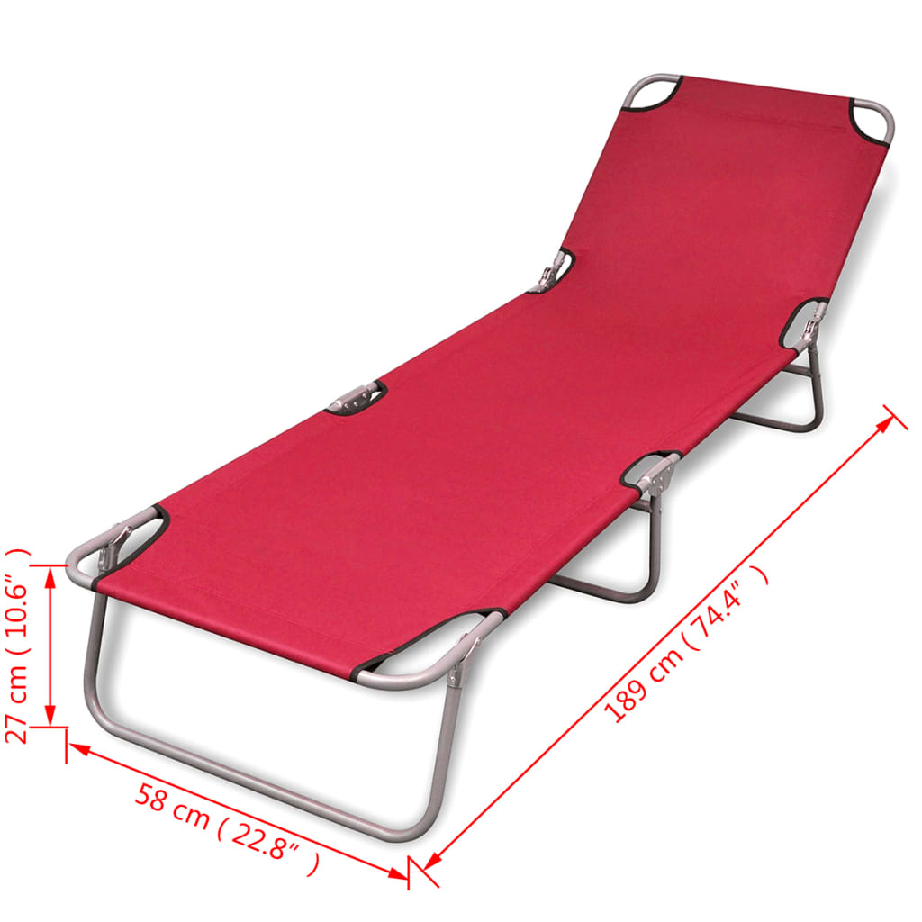 NNEVL Folding Sun Lounger Powder-coated Steel Red-4