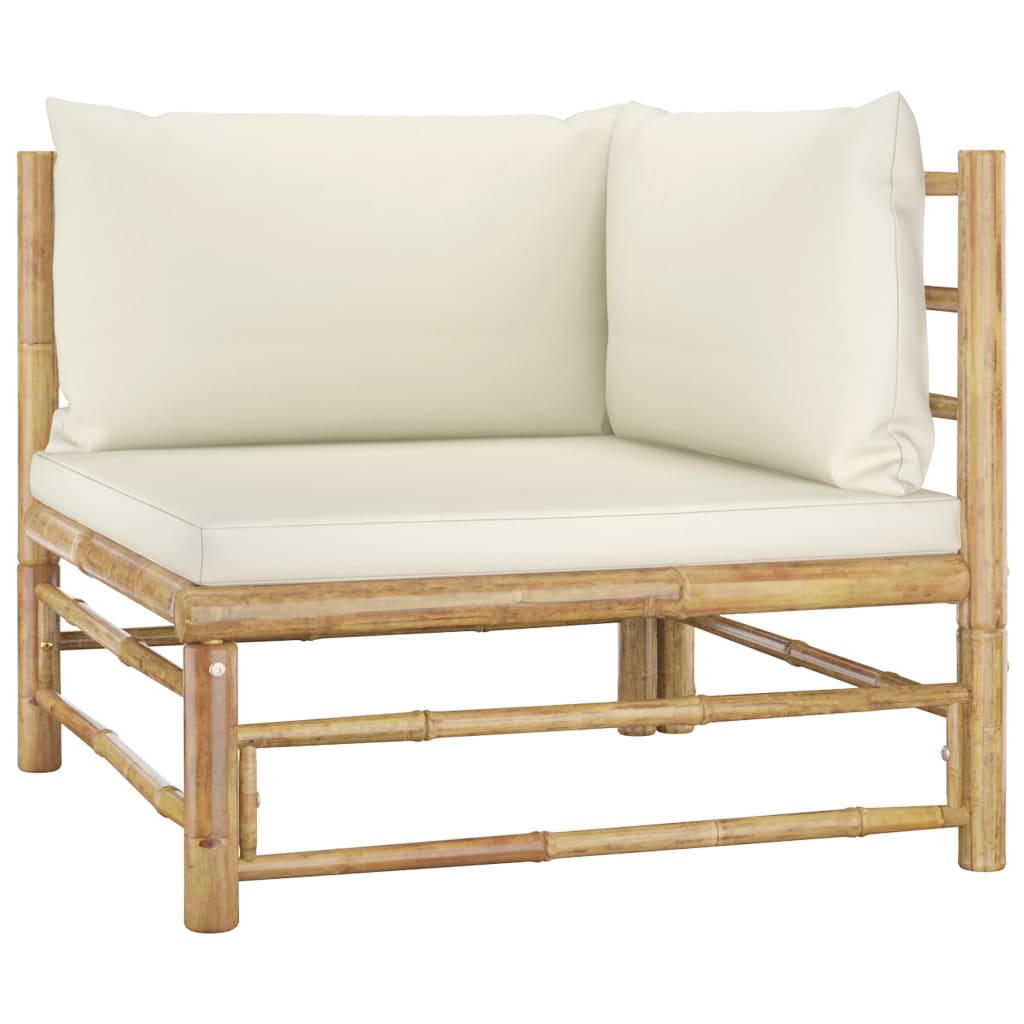 NNEVL 5 Piece Garden Lounge Set with Cream White Cushions Bamboo-1