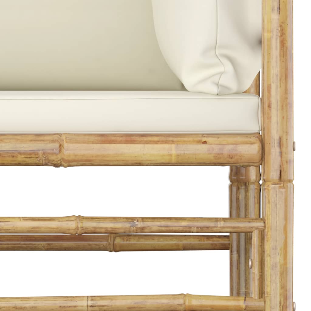 NNEVL 5 Piece Garden Lounge Set with Cream White Cushions Bamboo-2