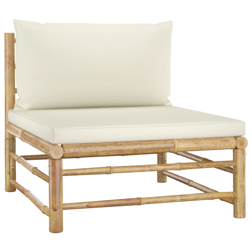 NNEVL 5 Piece Garden Lounge Set with Cream White Cushions Bamboo-3