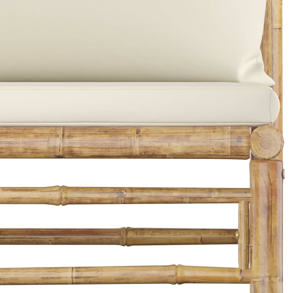 NNEVL 5 Piece Garden Lounge Set with Cream White Cushions Bamboo-4