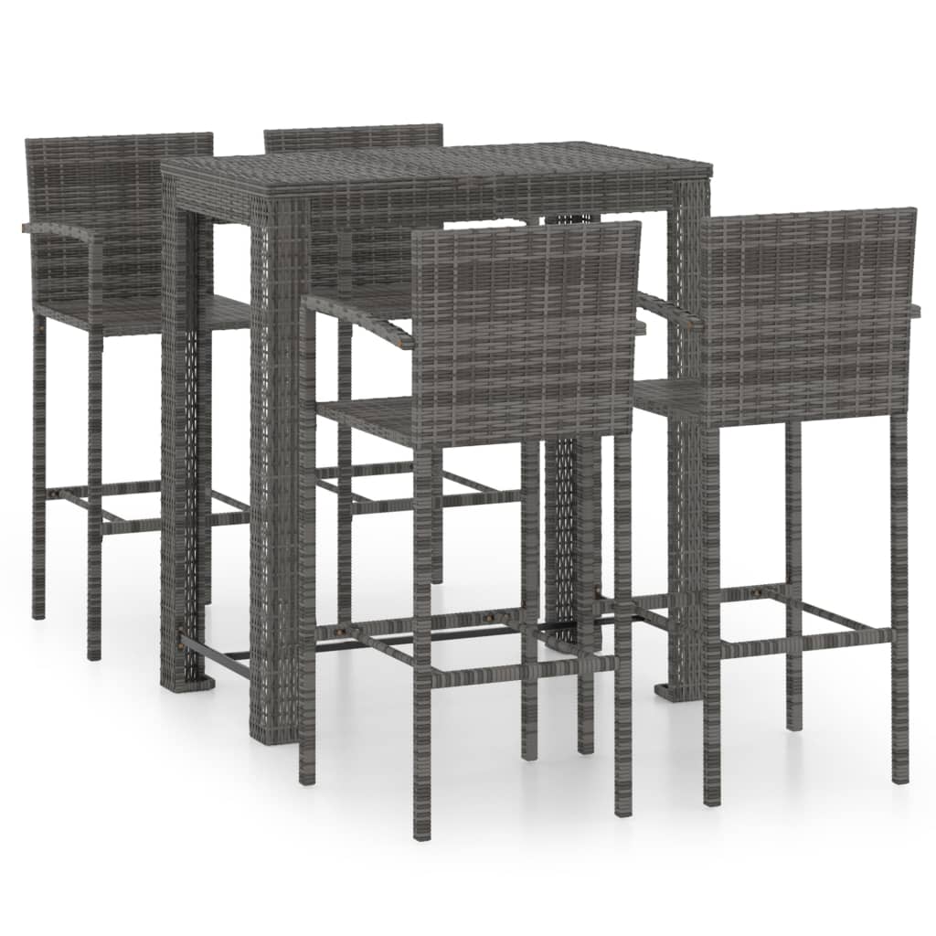 NNEVL 5 Piece Outdoor Bar Set with Armrest Poly Rattan Grey-1
