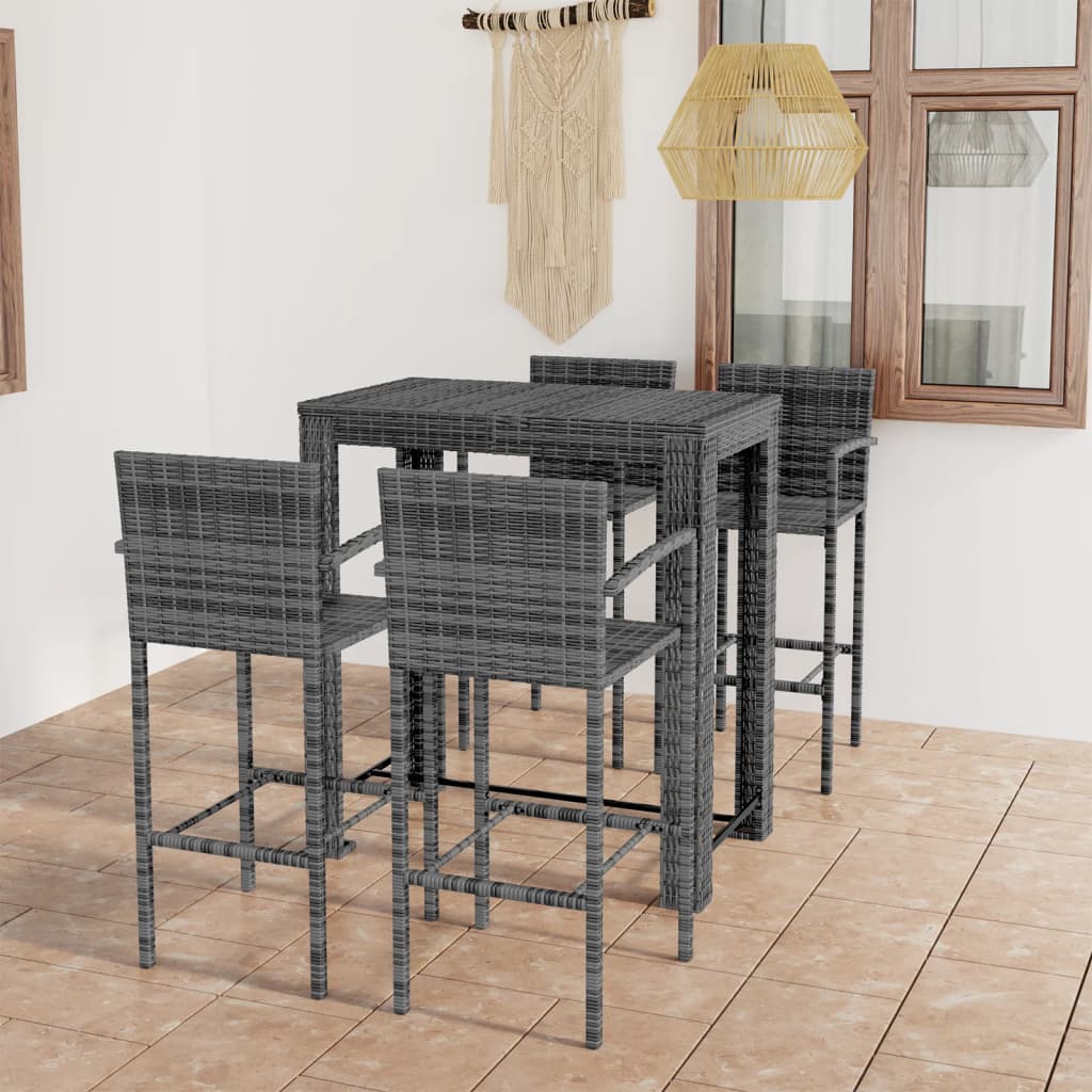 NNEVL 5 Piece Outdoor Bar Set with Armrest Poly Rattan Grey-0