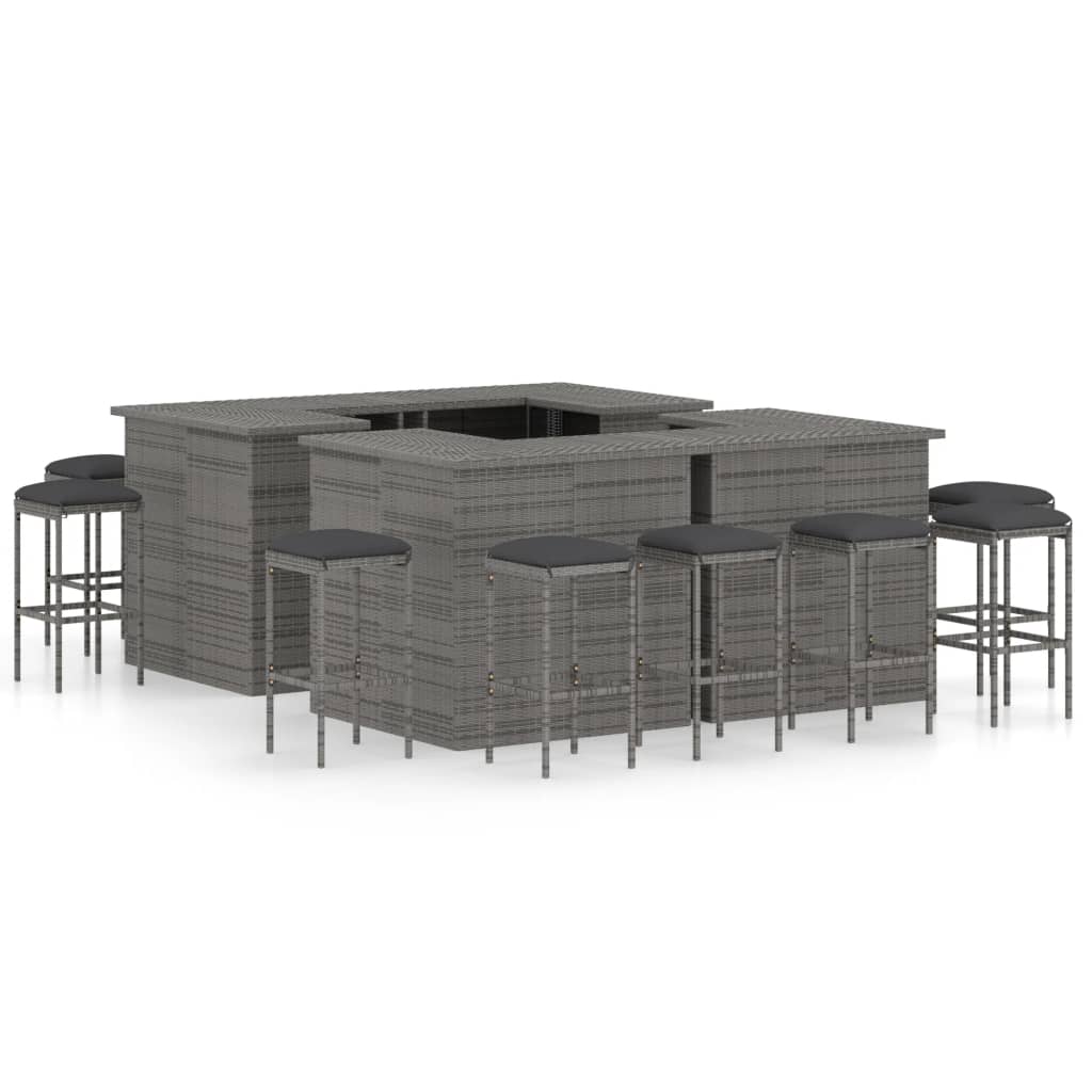 NNEVL 16 Piece Garden Bar Set with Cushions Poly Rattan Grey-0