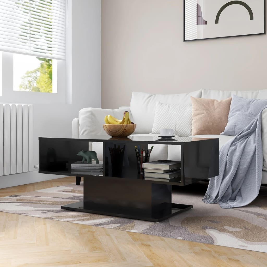 NNEVL Coffee Table High Gloss Black 103.5x50x44.5 cm Chipboard-0