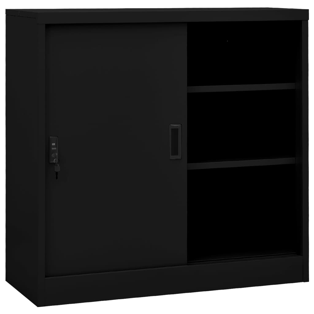NNEVL Office Cabinet with Sliding Door Black 90x40x90 cm Steel-0