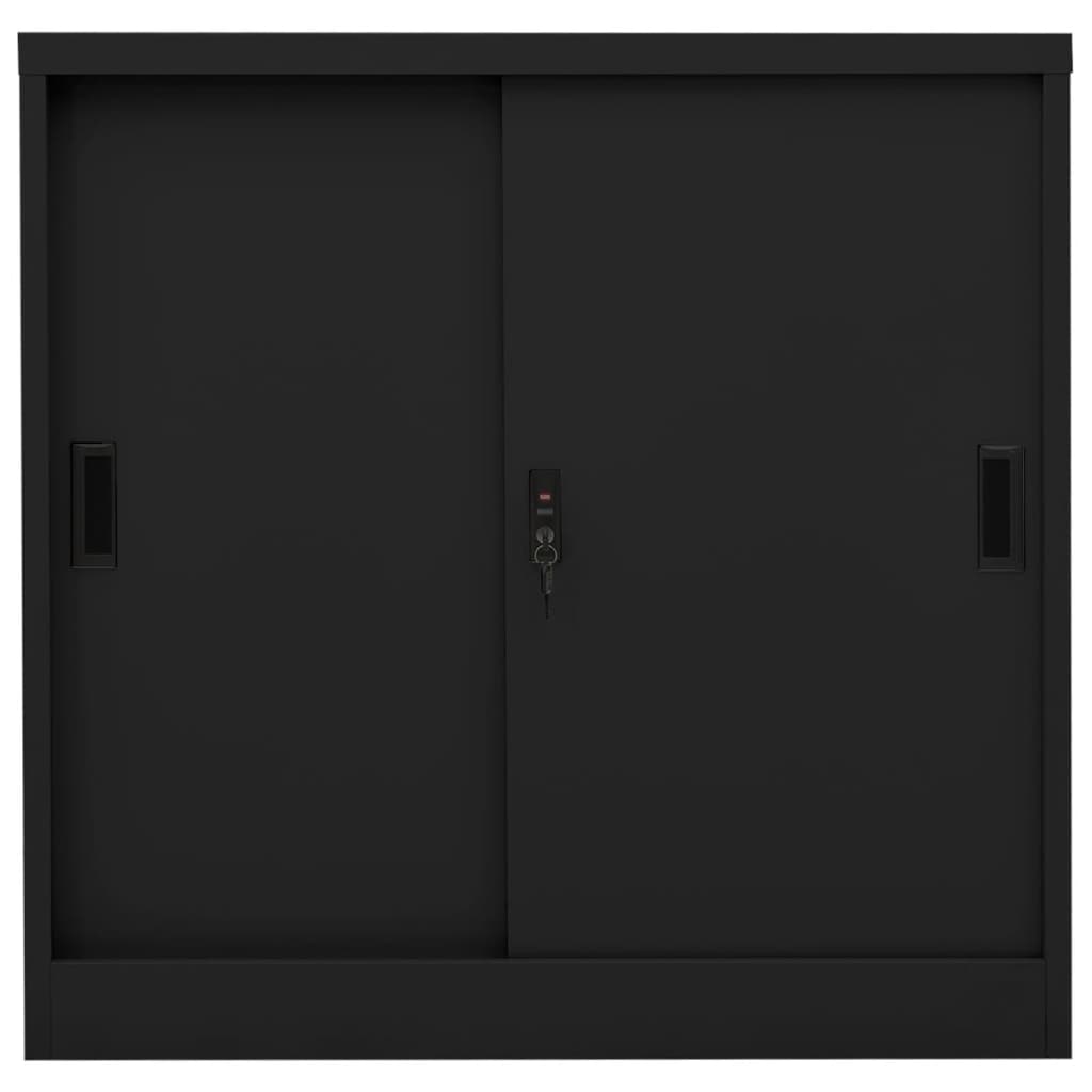 NNEVL Office Cabinet with Sliding Door Black 90x40x90 cm Steel-1