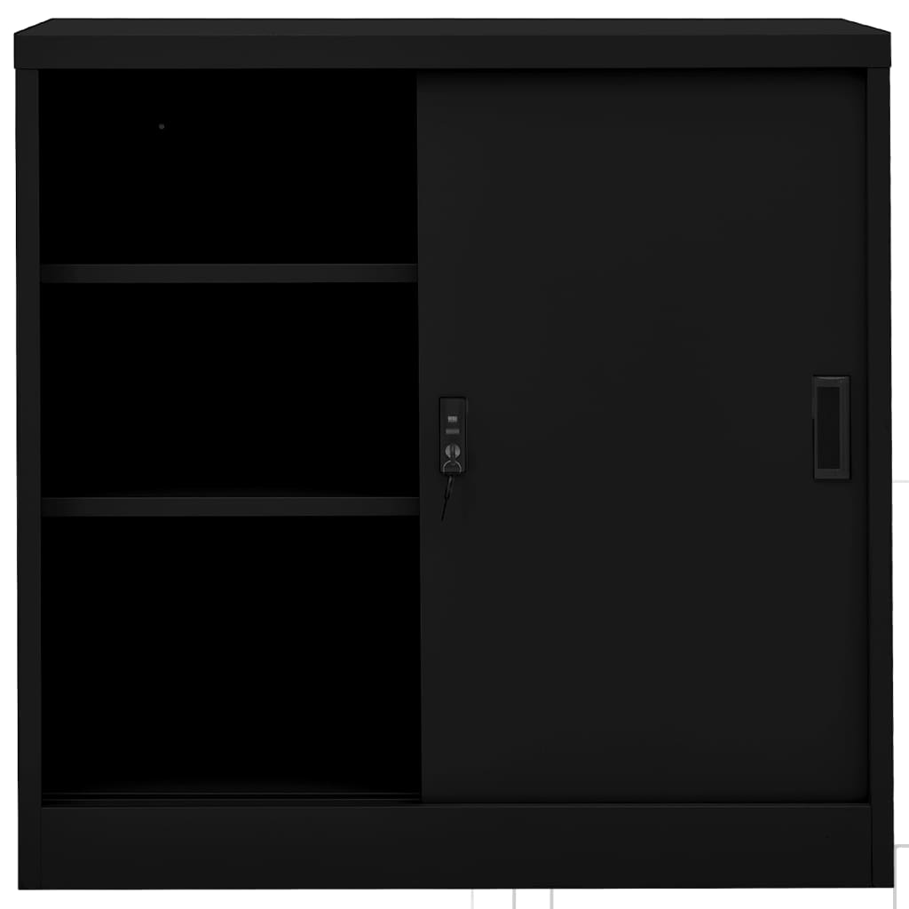 NNEVL Office Cabinet with Sliding Door Black 90x40x90 cm Steel-2