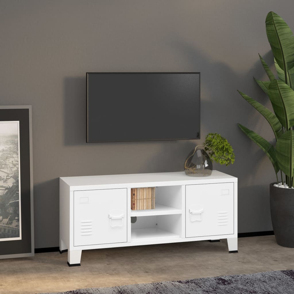 NNEVL Industrial TV Cabinet White 105x35x42 cm Metal-0