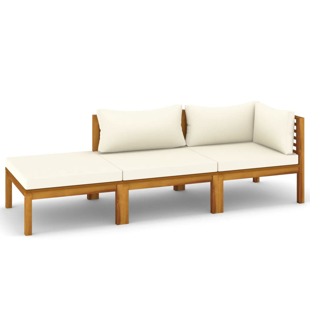 NNEVL 3 Piece Garden Lounge Set with Cream Cushion Solid Acacia Wood-1