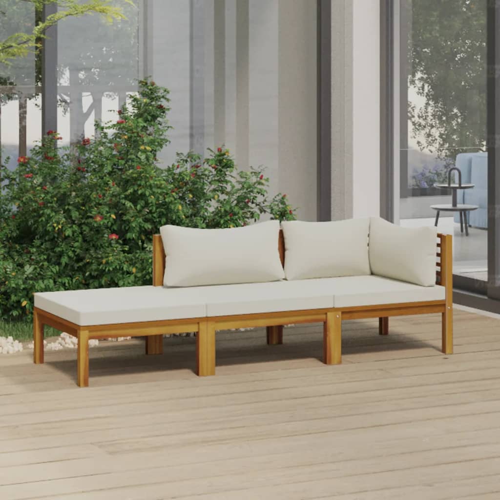 NNEVL 3 Piece Garden Lounge Set with Cream Cushion Solid Acacia Wood-0