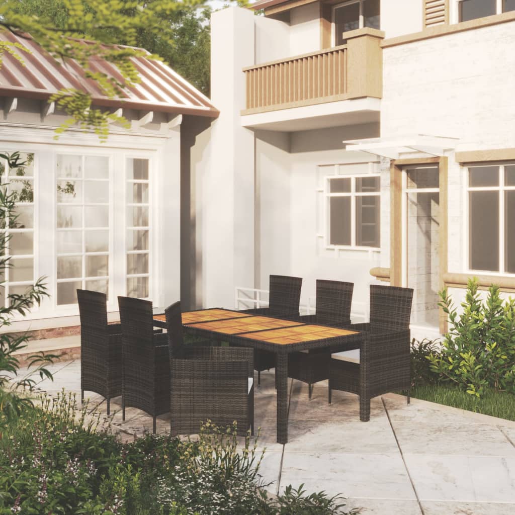 NNEVL 7 Piece Outdoor Dining Set with Cushions Poly Rattan Black-0
