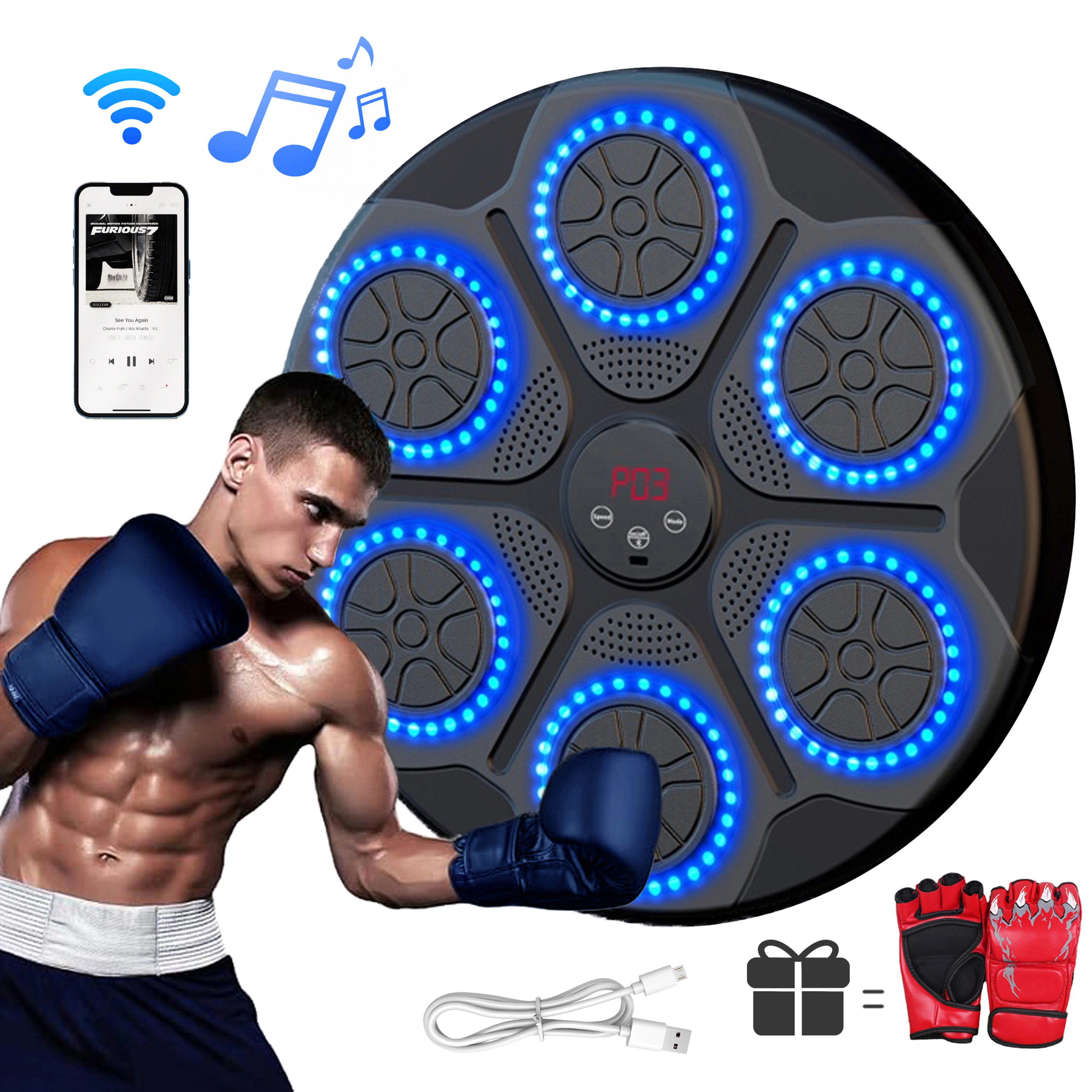Smart Music Boxing Machine - W/ Bluetooth Connectivity And Gloves-0