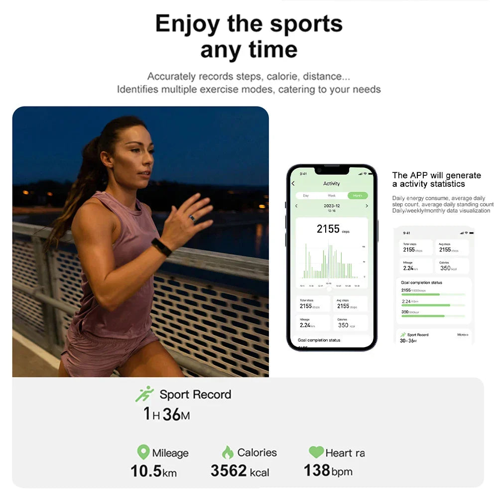 Titanium Steel Smart Ring with Health Monitoring, IP68 Waterproof, and Multi-sport Modes-2