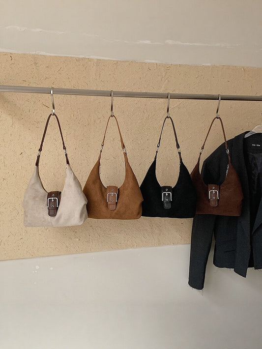 Vintage Suede Hobo Shoulder Bag for Women