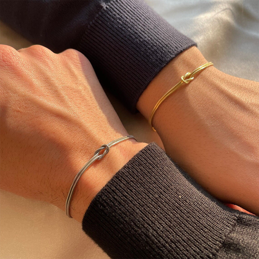 Simple Knotted Snake Bone Chain Stainless Steel Trendy Bracelet