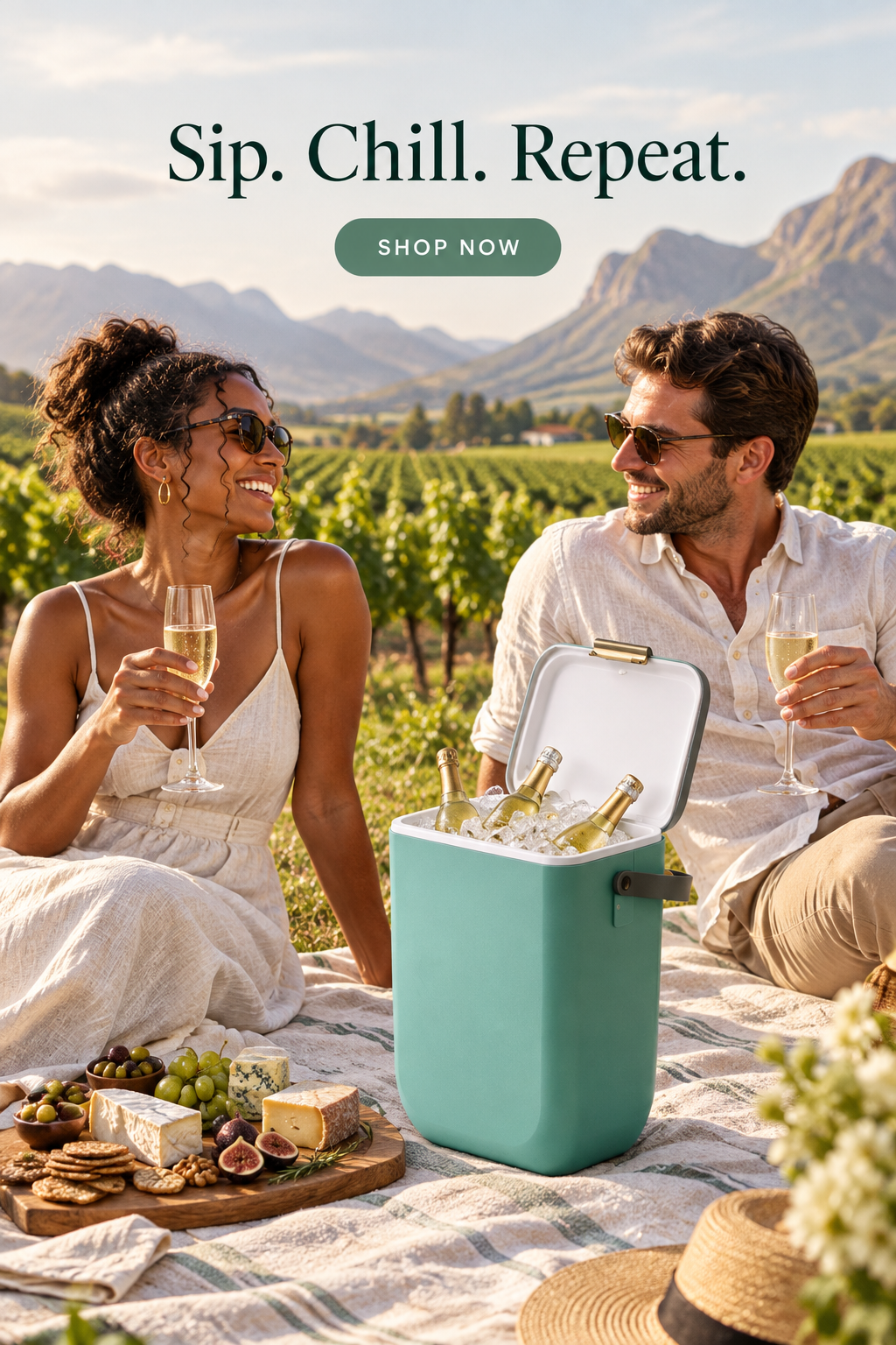 Aqua cooler at a Stellenbosch vineyard picnic