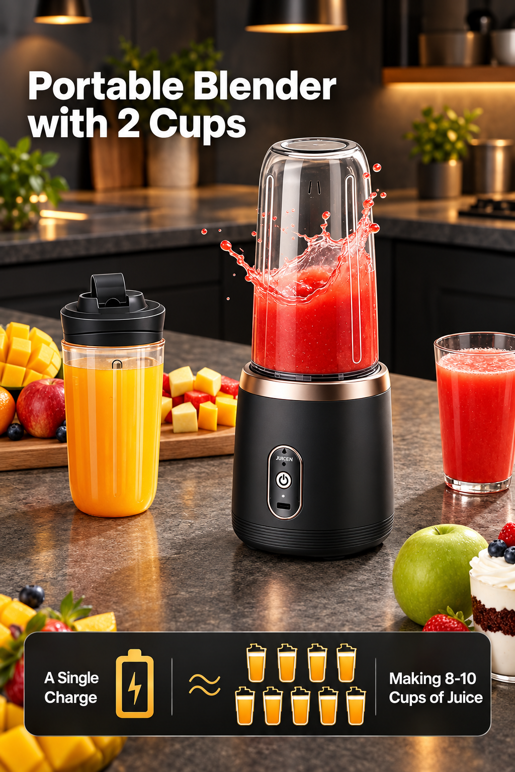 Black blender with 2 cups