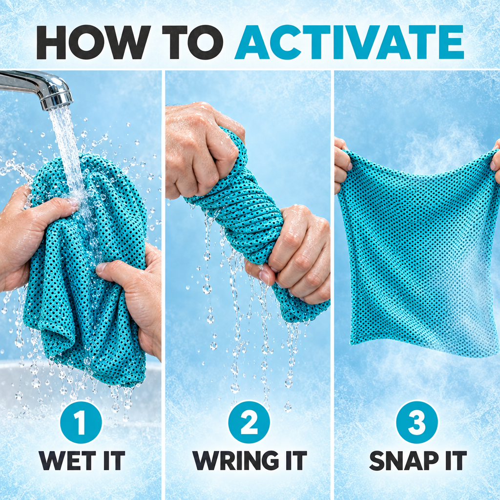 Cooling towel how to activate infographic