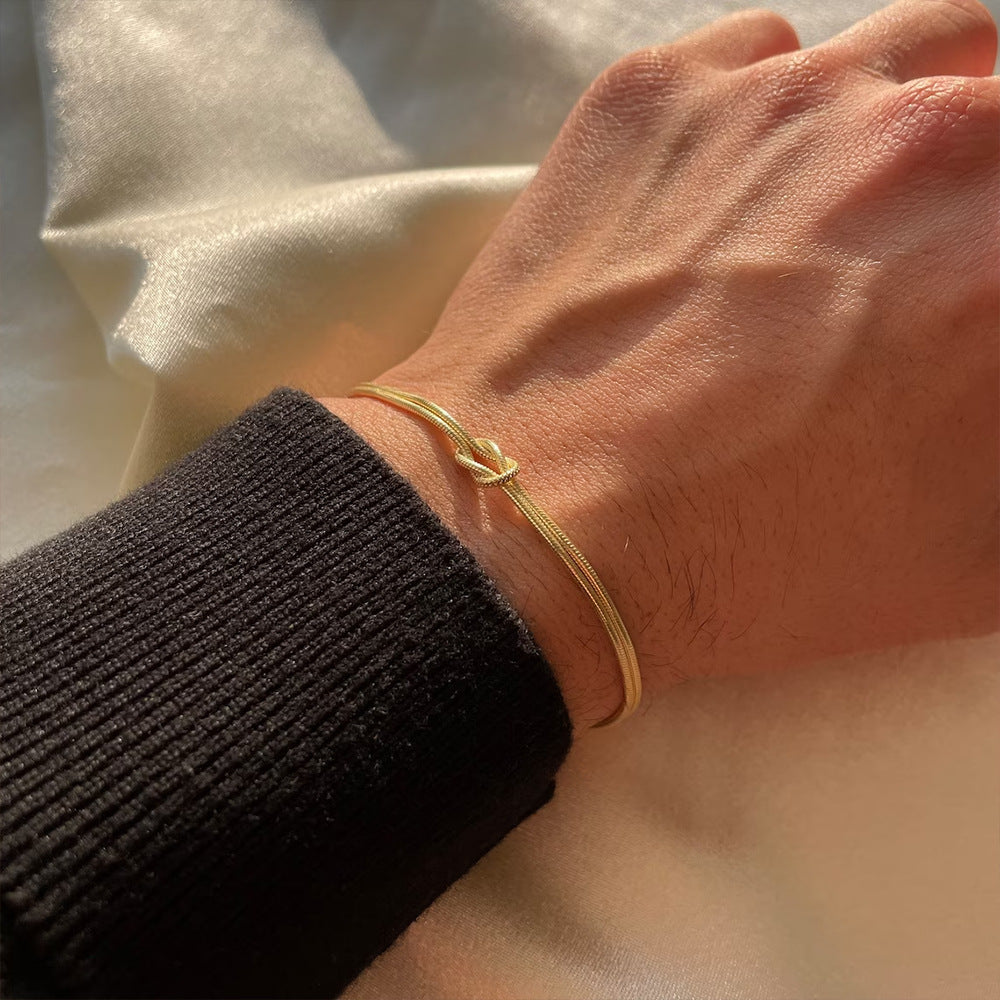 Simple Knotted Snake Bone Chain Stainless Steel Trendy Bracelet
