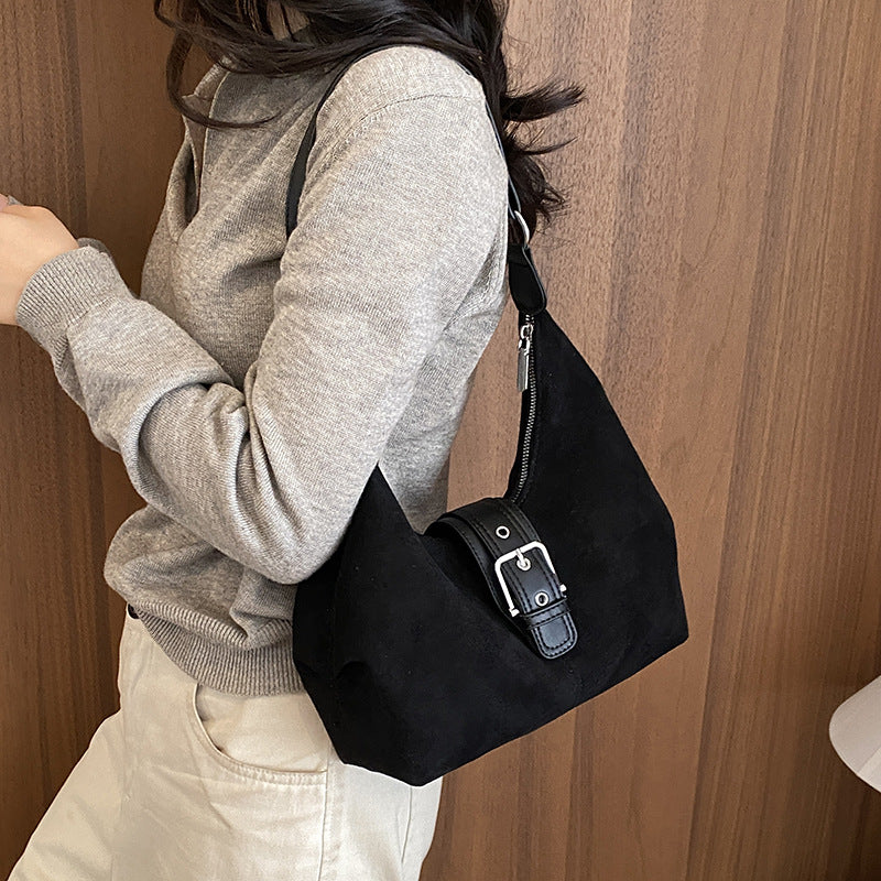 Vintage Suede Hobo Shoulder Bag for Women