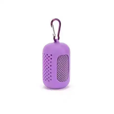 Purple silicone cooling towel case with carabiner