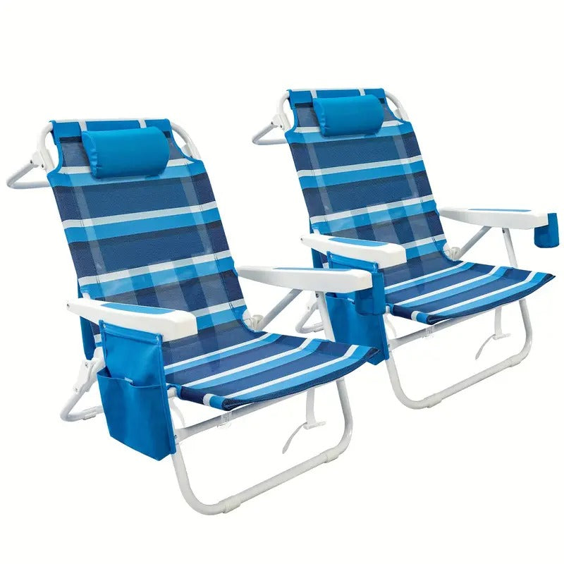 Foldable Beach Lounge Chairs with Backrest (2pcs)-0