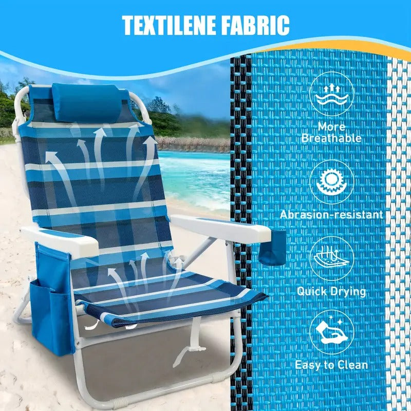 Foldable Beach Lounge Chairs with Backrest (2pcs)-2