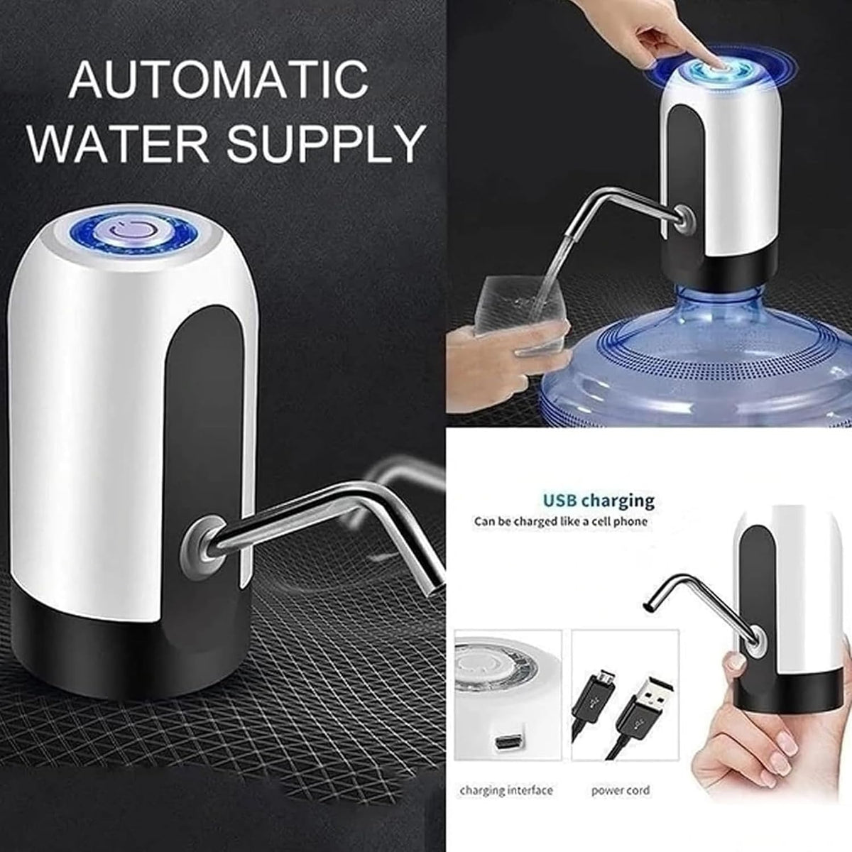 Automatic water dispenser pump mounted on a bottled water bottle