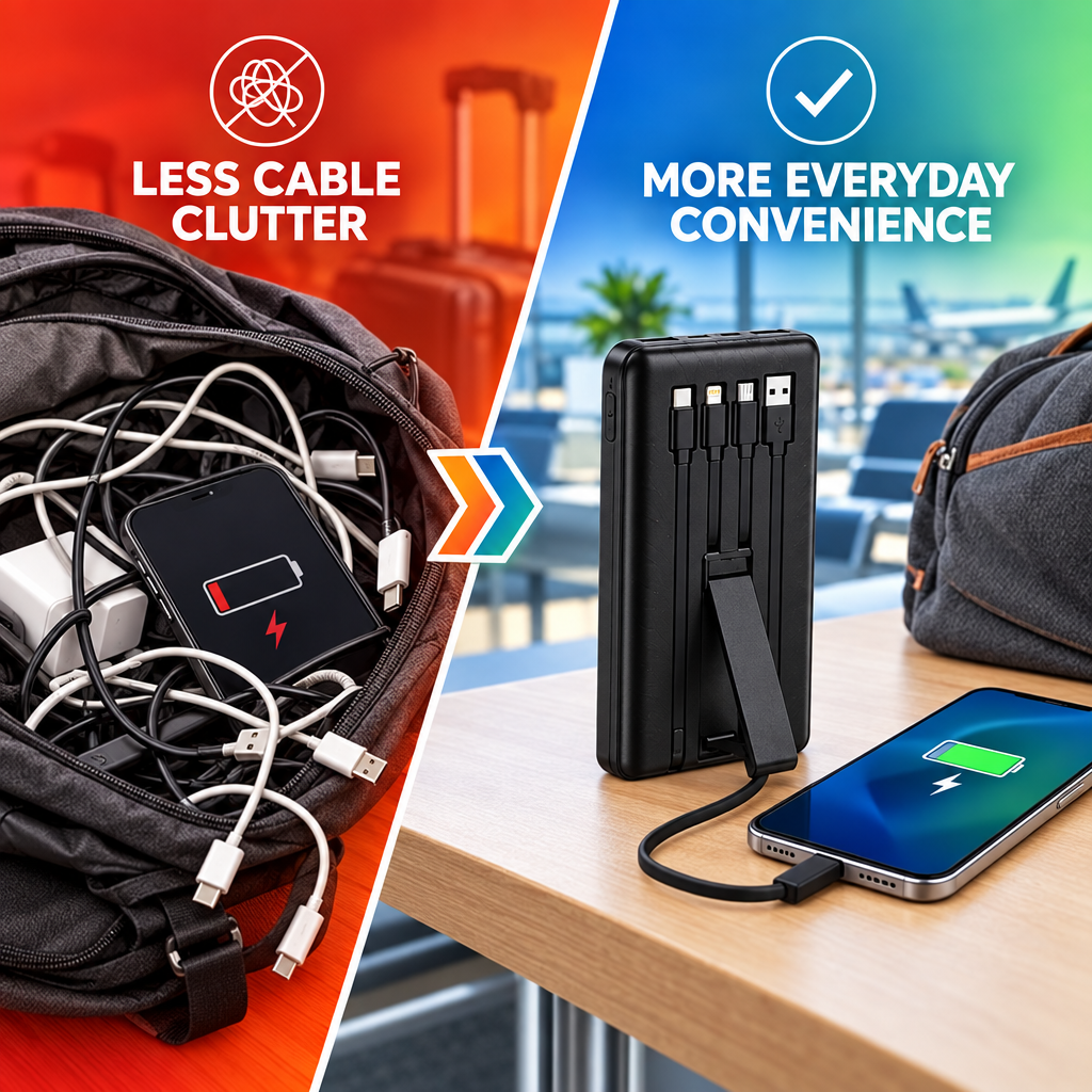 Power bank cable clutter before and after advertisement