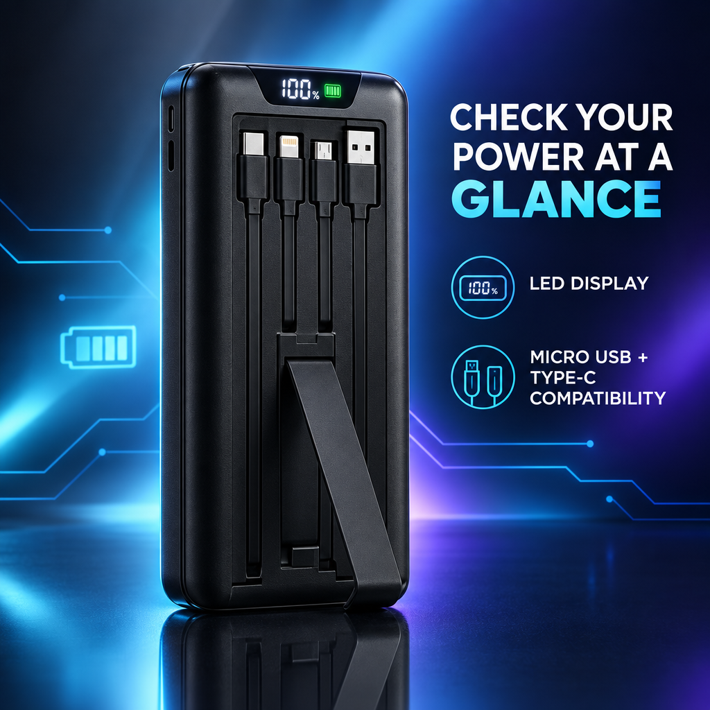 Power bank LED display and charging feature graphic